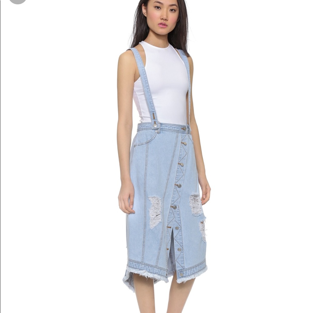 SJYP Distressed overall suspenders denim skirt XS